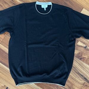 Brioni Black Crewneck Sweater with White Accents